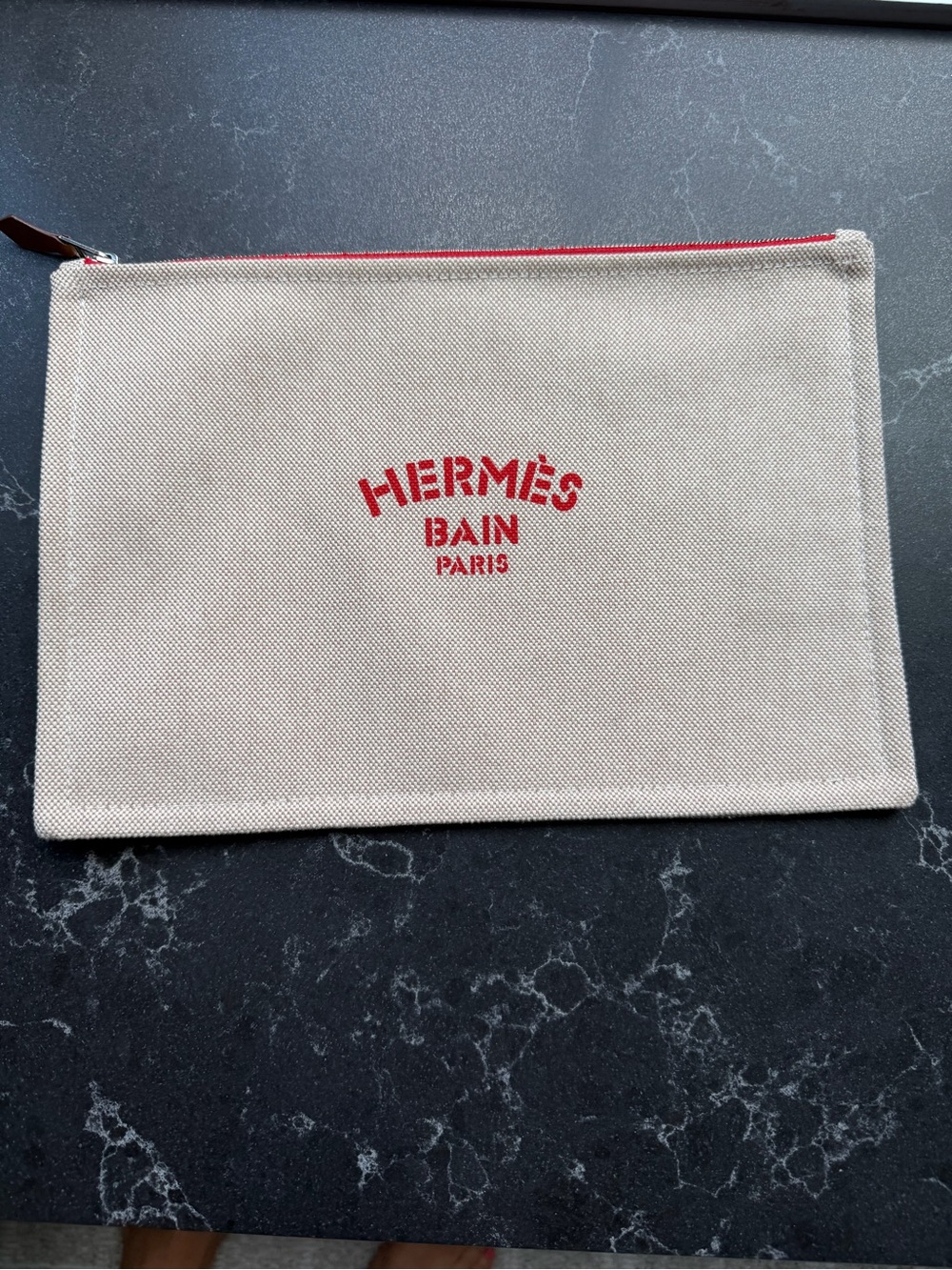 Hermès Bain Paris Canvas Pouch in Natural with Red Logo